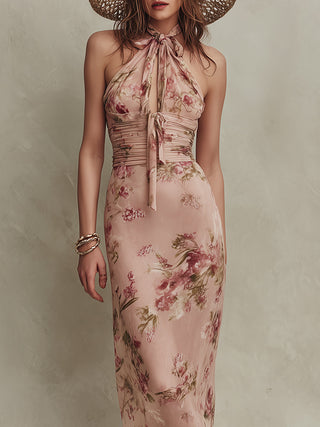 Lia | Robe maxi en mousseline à imprimé floral élégant et encolure goutte d'eau