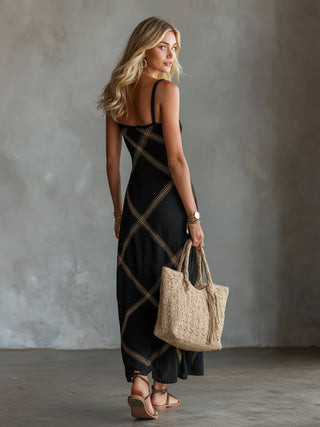Victorine | Robe Géométrique Noire et Camel