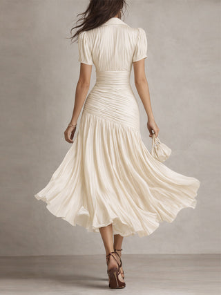 Adriana | Robe midi satinée à rayures rétro