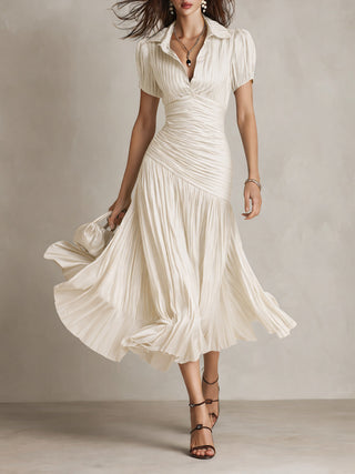 Adriana | Robe midi satinée à rayures rétro