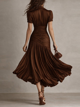Adriana | Robe midi satinée à rayures rétro