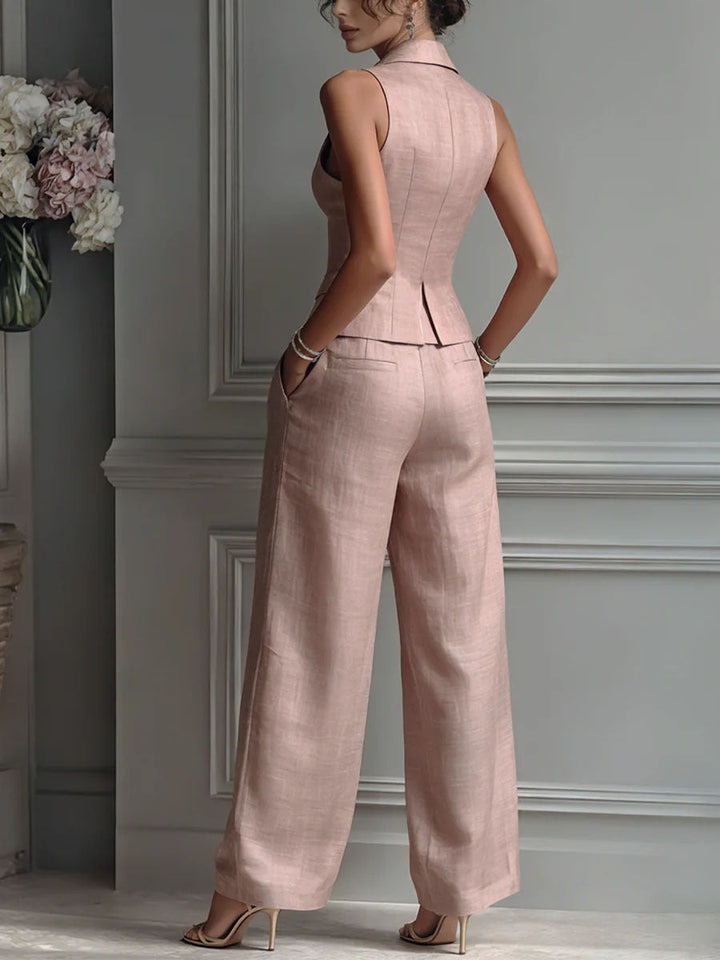 Louise | Ensemble deux pièces boutonné avec col en V pour femme