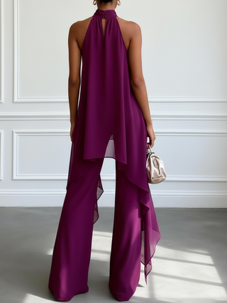 Violaine | Ensemble Haut Violet Sans Manches et Pantalon