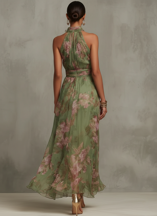 Serena | Robe maxi en mousseline fleurie à emmanchure américaine