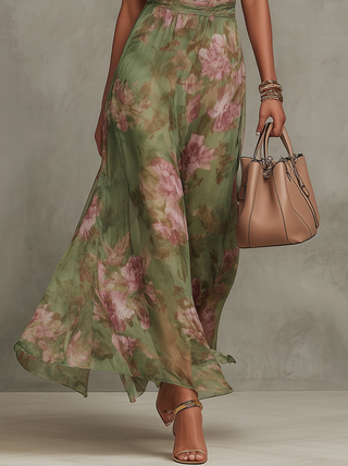 Serena | Robe maxi en mousseline fleurie à emmanchure américaine