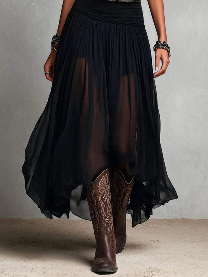 Capucine™ | Haut Noir Sans Manches et Jupe Maxi en Tulle (avec ceinture)