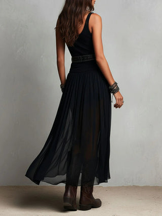 Capucine™ | Haut Noir Sans Manches et Jupe Maxi en Tulle (avec ceinture)