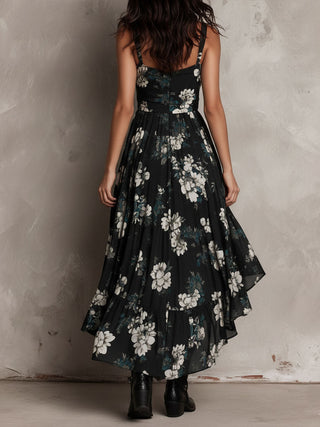 Rosine | Robe Maxi Sans Bretelles Fleurie Bohème Noire