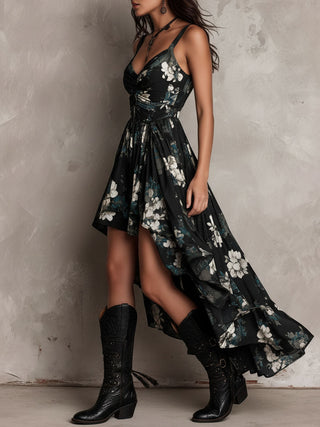 Rosine | Robe Maxi Sans Bretelles Fleurie Bohème Noire