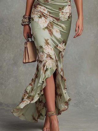 Clemence | Robe Longue en Satin Imprimé Fleuri