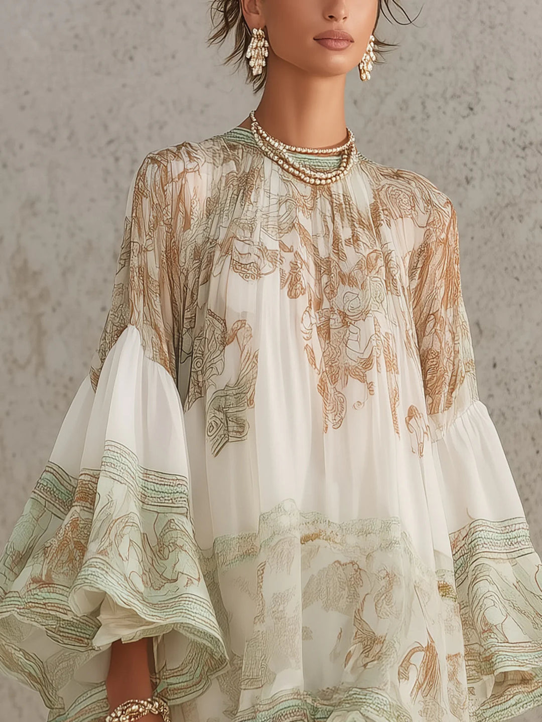 Rosalie | Mini Robe en Mousseline, Manches à Volants, Ourlet Rayé Vert