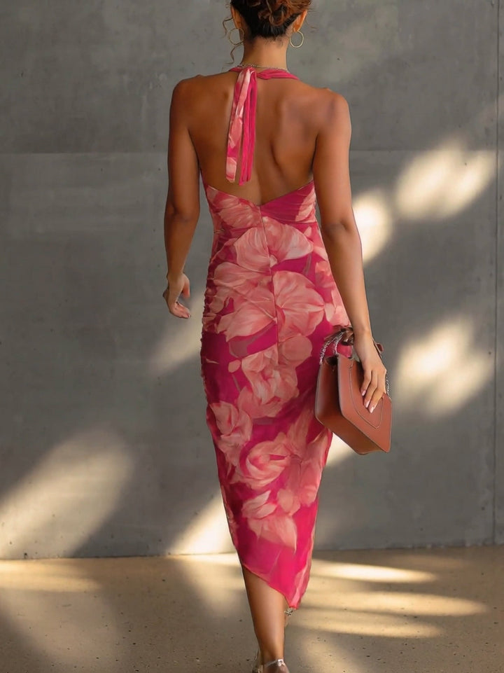 Framboise | Robe Bodycon Sans Manches, Imprimé Floral Fuchsia