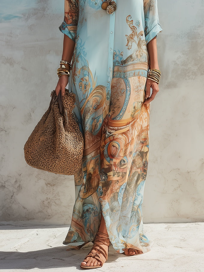 Bleuette | Robe Maxi Bleue à Fleurs