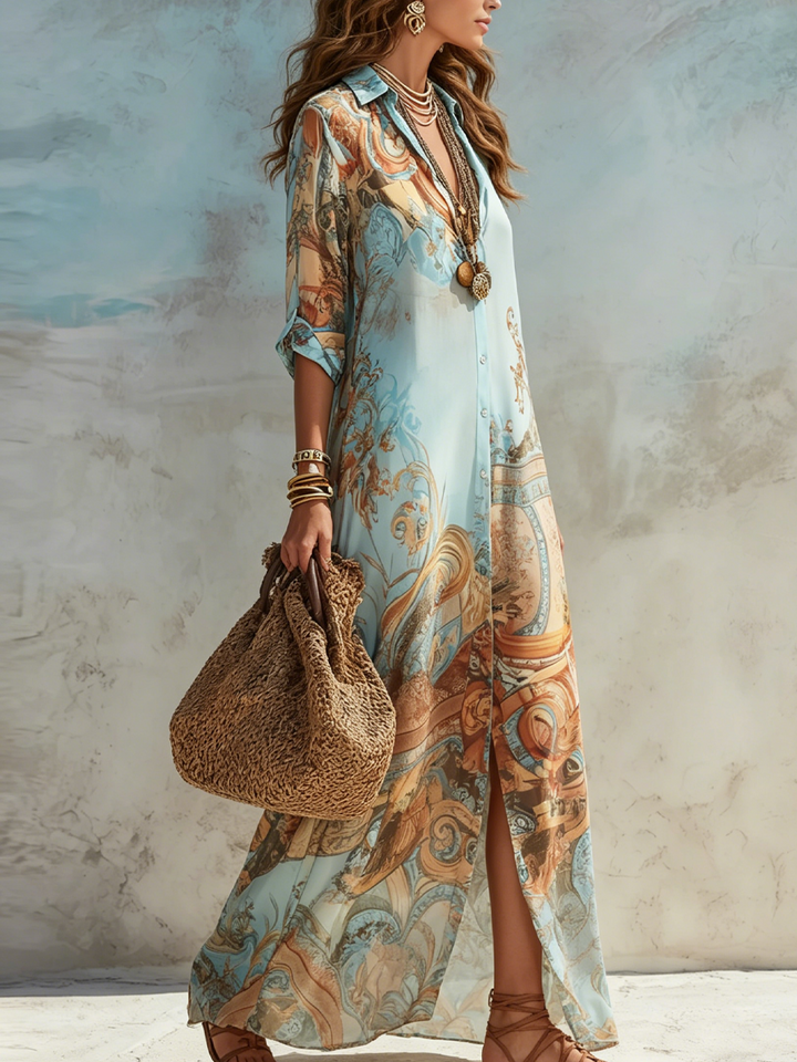 Bleuette | Robe Maxi Bleue à Fleurs