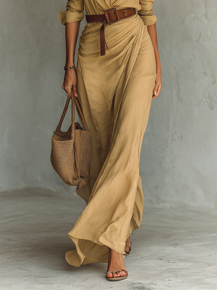 Audrey | Robe Maxi Ceinturée à Manches Longues