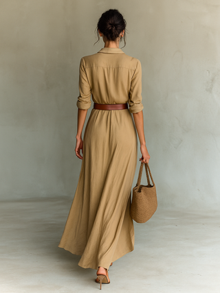 Audrey | Robe Maxi Ceinturée à Manches Longues