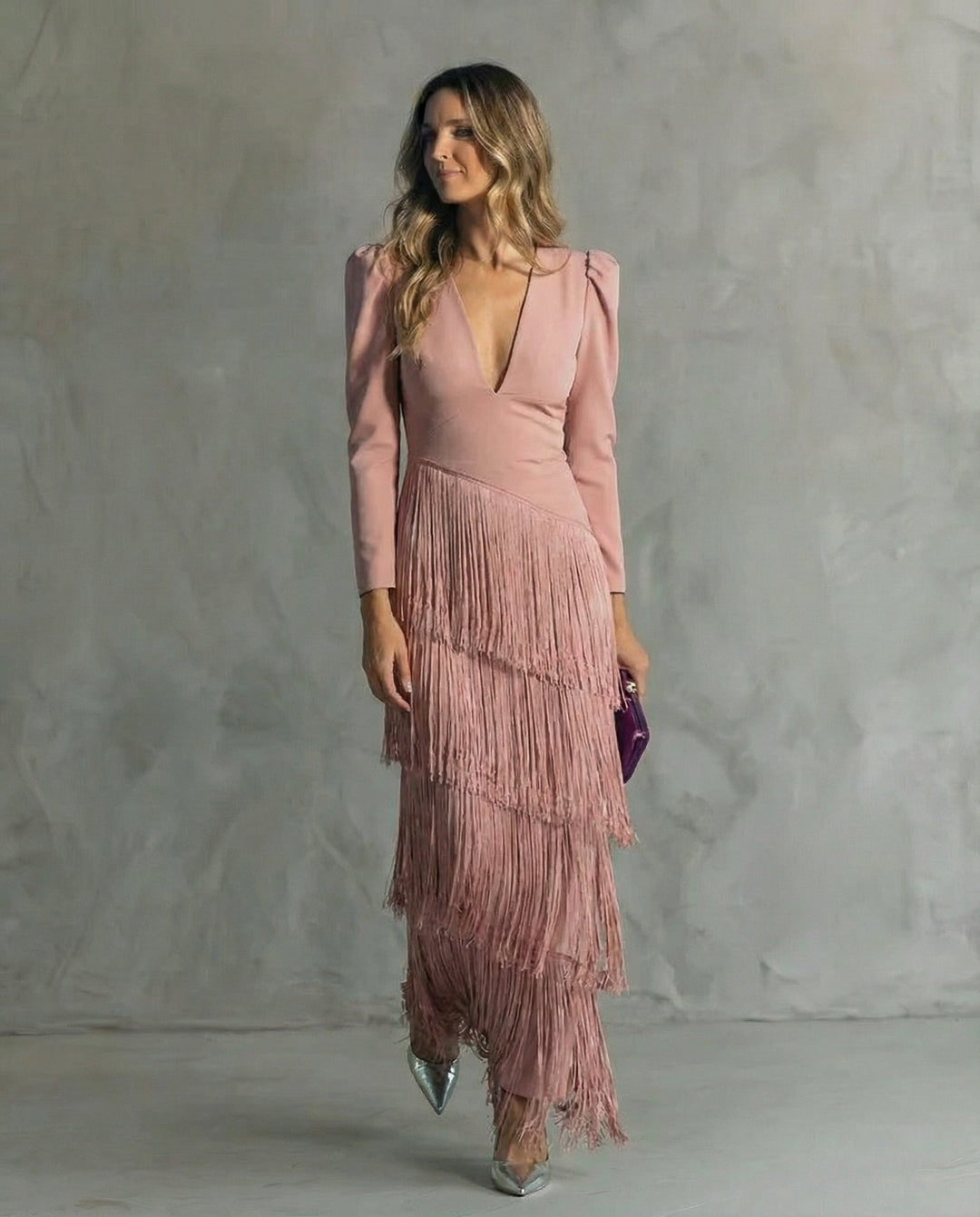 Claire™ | Robe midi élégante à manches frangées