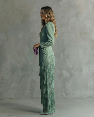 Claire™ | Robe midi élégante à manches frangées