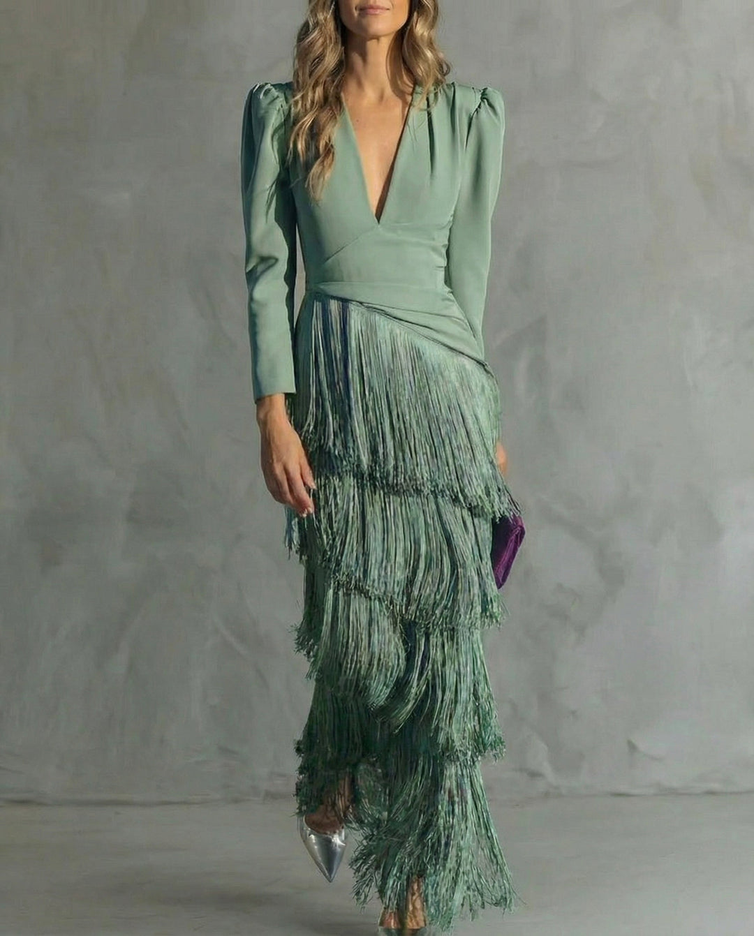Claire™ | Robe midi élégante à manches frangées