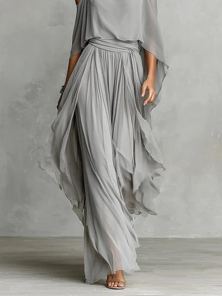 Isabelle | Ensemble fluide gris avec haut à fines bretelles et pantalon léger