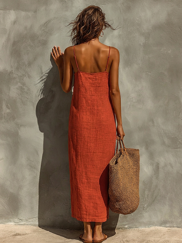 Louise | Robe à fines bretelles et col carré