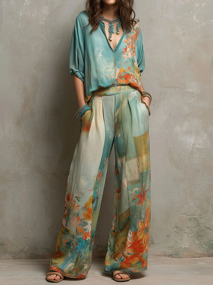 Claire | Ensemble élégant à imprimé fleuri et pantalon large