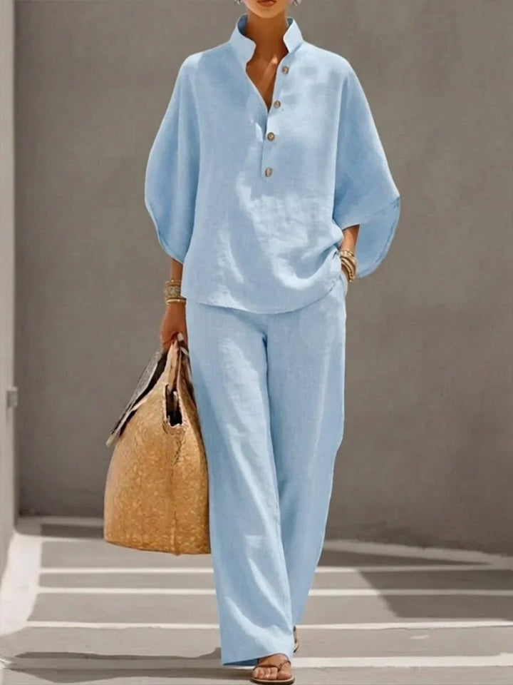 Sophie | Ensemble en lin avec manches chauve-souris et pantalon large